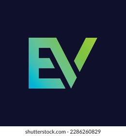 Diseño del logotipo E V con color verde. Transmitir un mensaje de sostenibilidad, innovación y eco-friendly. Se puede usar en diferentes plataformas como sitios web, medios sociales y materiales impresos.