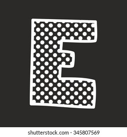 E vector alphabet letter with white polka dots on black background