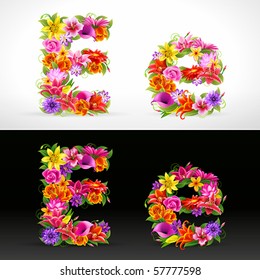 E, vector colorful flower font