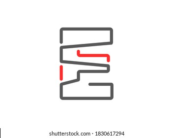 E vector letter, modern desing. Line stroke, unique font. For poster, logo, brand label etc. Eps10 illustration      