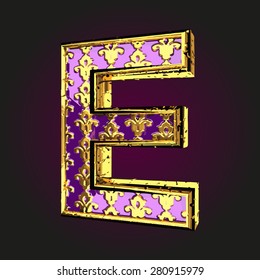 e vector violet letter with gold