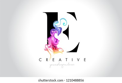 E Vibrant Creative Letter Logo Design with Colorful Smoke Ink Flowing Vector Illustration.