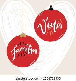 Família e Vida. Familia y vida en portugués brasileño. Letras de mano moderna. vector.
