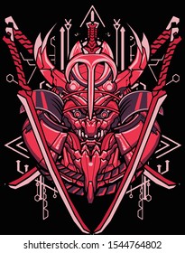 e vil red samurai robot warrior holding katana modern sacred geometry for t shirt design