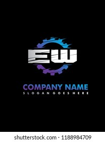 E W Initial with gear template vector