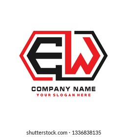 E W initial letter, modern logo design template vector