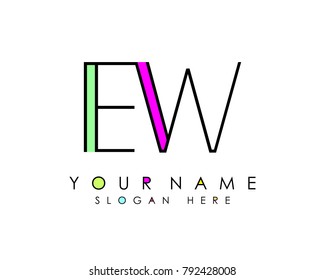 E & W initial minimalist logo template vector