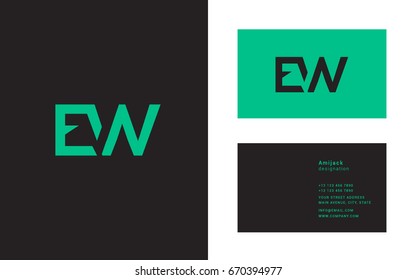 E W  joint logo line letter icon with business card template