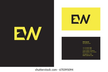 E W  joint logo line letter icon with business card template