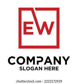 E W lettering with square design vector template