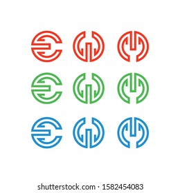 E W M Abstract Logo Letter Set - Outline Logo Letter