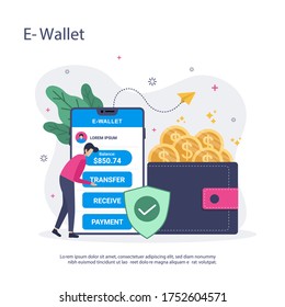 E wallet concept with people character in flat design