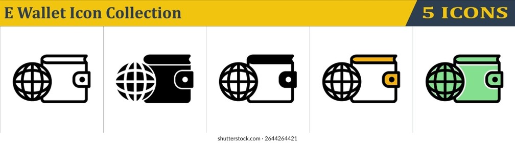 E Wallet Icon Collection With 5 Style Icon (Outline, Solid, Mixed, Outline Color Lineal and Solid Color Lineal) 