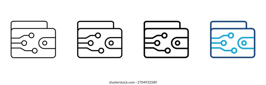 Ilustración vectorial de conjunto de Colección de contorno de estilo diferente E Wallet Icon
