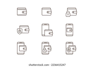 e wallet icon line vector design collection