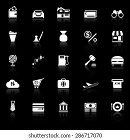 E wallet icons with reflect on black background, stock vector