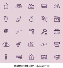 E wallet line icons purple color, stock vector