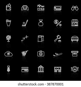 E wallet line icons with reflect on black, stock vector