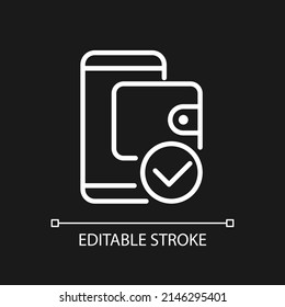 E wallet payment pixel perfect white linear icon for dark theme. Electronic account. Online money transaction. Thin line illustration. Isolated symbol for night mode. Editable stroke. Arial font used