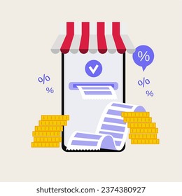 e wallet vector cashback concept with smartphone and money