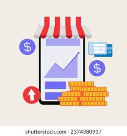 e wallet vector cashback concept with smartphone and money
