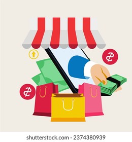 e wallet vector cashback concept with smartphone and money