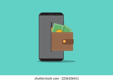 e ilustración de diseño de vector de cartera, smartphone y cartera