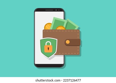 e wallet vector design illustration, wallet, smartphone, shield, padlock