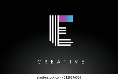 E White Purple Lines Letter Logo. Creative Line Letters Design Vector Template.