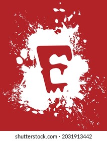 E - White and red, alphabet with splash and spray effect.