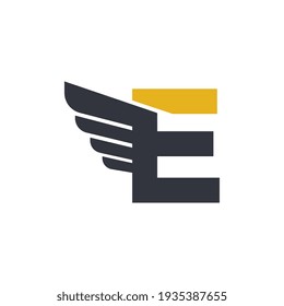 E wings black and golden monogram logo letter