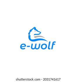 E Wolf Logo Design Vector