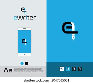 
E writer logo blue with mockup design