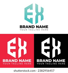 E X Double Letters Polygon Logo, Two letters E X logo design, Minimalist creative vector logo design template