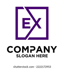 E X lettering with square design vector template