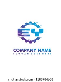 E Y Initial with gear template vector