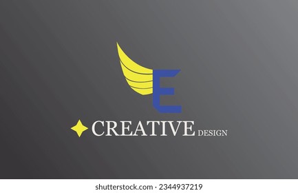 Logo creativo del logotipo azul del ala amarilla E para todo tipo de logotipo de marca comercial