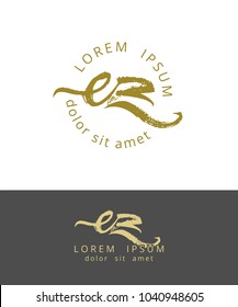 E Z. Initials Monogram Logo Design. Dry Brush Calligraphy