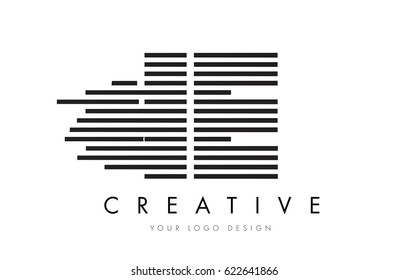 I E Zebra Letter Logo Design with Black and White Stripes Vector