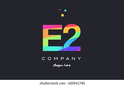 E2 e 2 two letter number combination creative color green orange blue magenta pink company logo vector icon spectrum