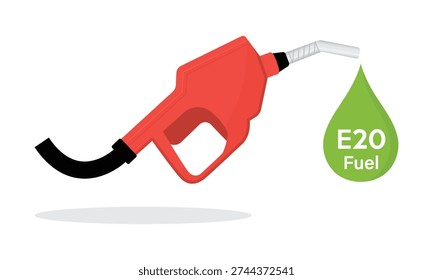E20 ethanol fuel nozzle green biofuel drop symbol for eco friendly energy vector illustration