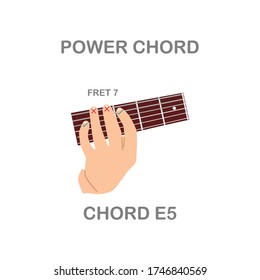 E5 Power Chord Guitar For Beginners Vector. Power Chord Guitar. Vector Flat Illustration