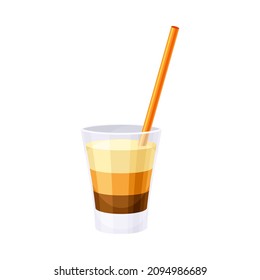 E-52 cocktail with straw. Alcoholic beverage vector illustration