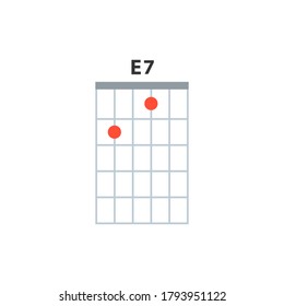 E7 Guitar Chord Icon. Basic Guitar Chords Vector Isolated On White. Guitar Lesson Illustration.