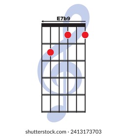 E7b9 guitar chord icon. Basic guitar chord vector illustration symbol design