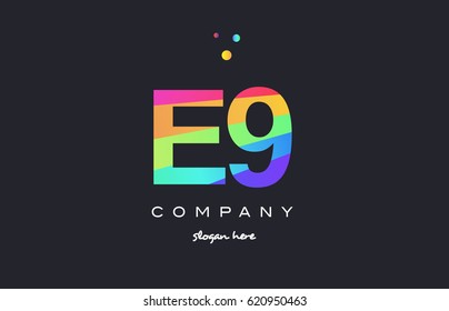 E9 e 9 nine letter number combination creative color green orange blue magenta pink company logo vector icon spectrum