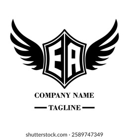 EA A bold winged shield emblem with customizable initials A-Z. Sleek black-and-white vector, perfect for branding, sports teams, motorcycle clubs, gaming,apparel and High-quality
