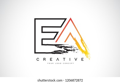 EA Creative Modern Logo Design Vetor with Orange and Black Colors. Monogram Stroke Letter Design.