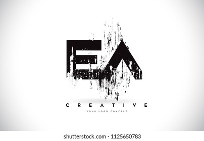EA E A Grunge Brush Letter Logo Design in Black Colors. Creative Brush Letters Vector Illustration.