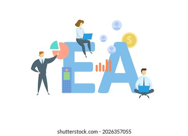 EA, Enrolled Agent. Concept with keyword, people and icons. Flat vector illustration. Isolated on white.